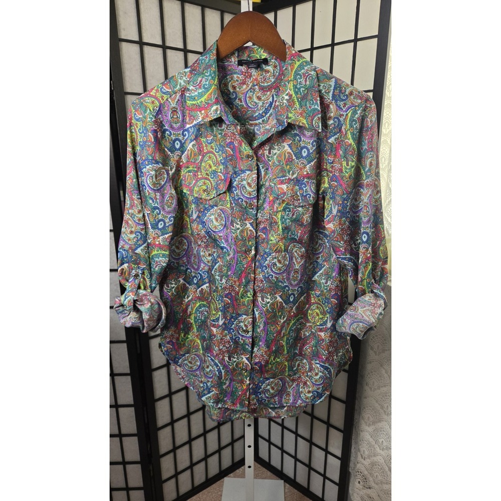 Tommy Hilfiger Paisley Button Up Preppy Nautical ‎ Womens Size Large